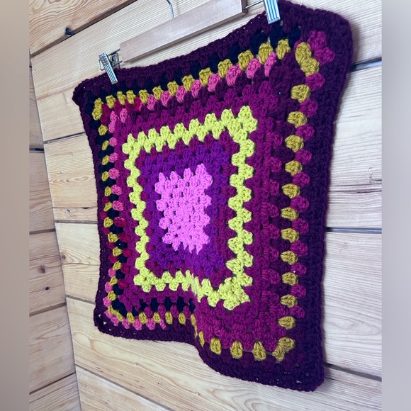 Colorful Crochet Square Piece Wall Art Boho Hippy Handmade Vintage 17”x17” - Picture 2 of 4